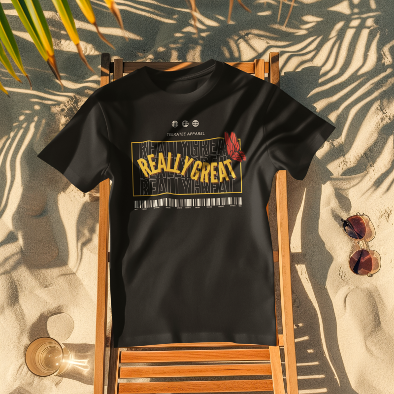 mockup-of-an-ai-created-round-neck-tee-flat-laid-on-a-beach-chair-m40703